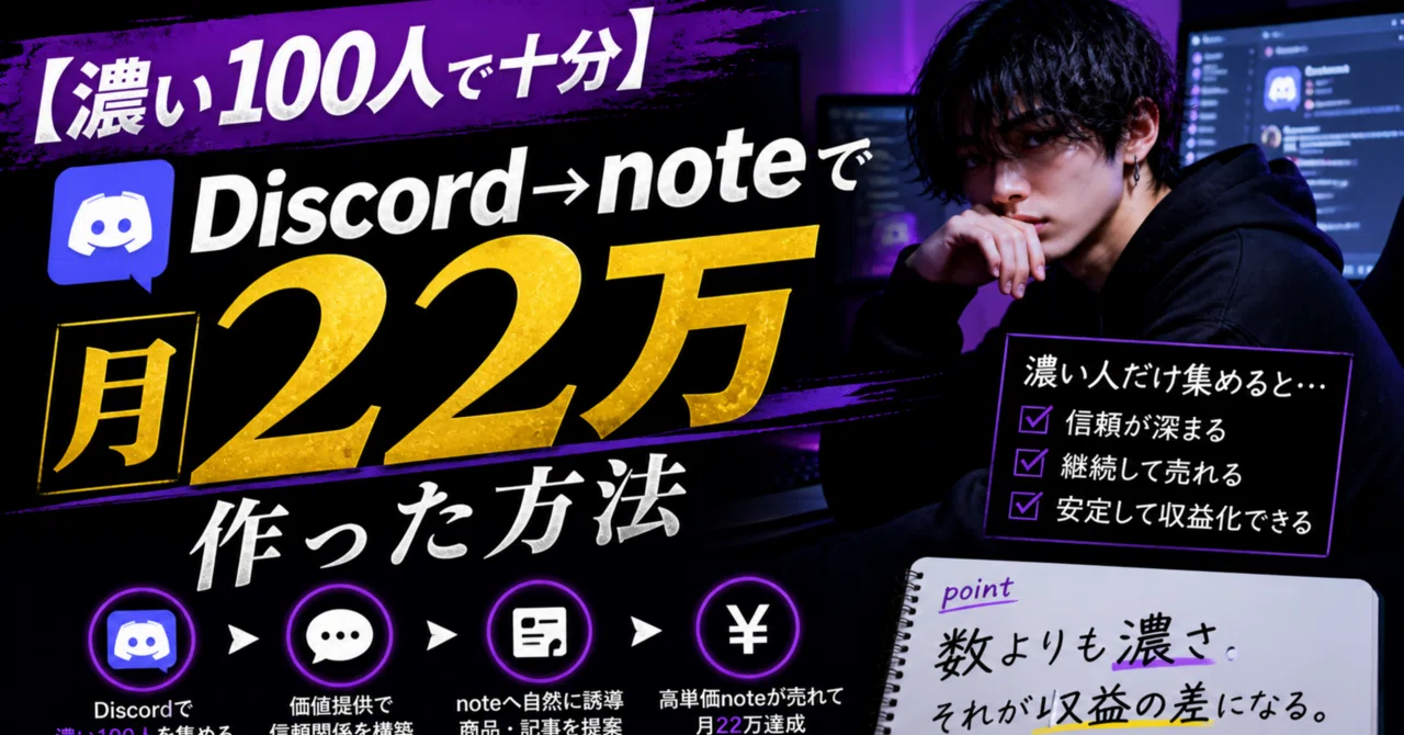 【濃い100人で十分】Discord→noteで“月22万”作った方法｜Nox