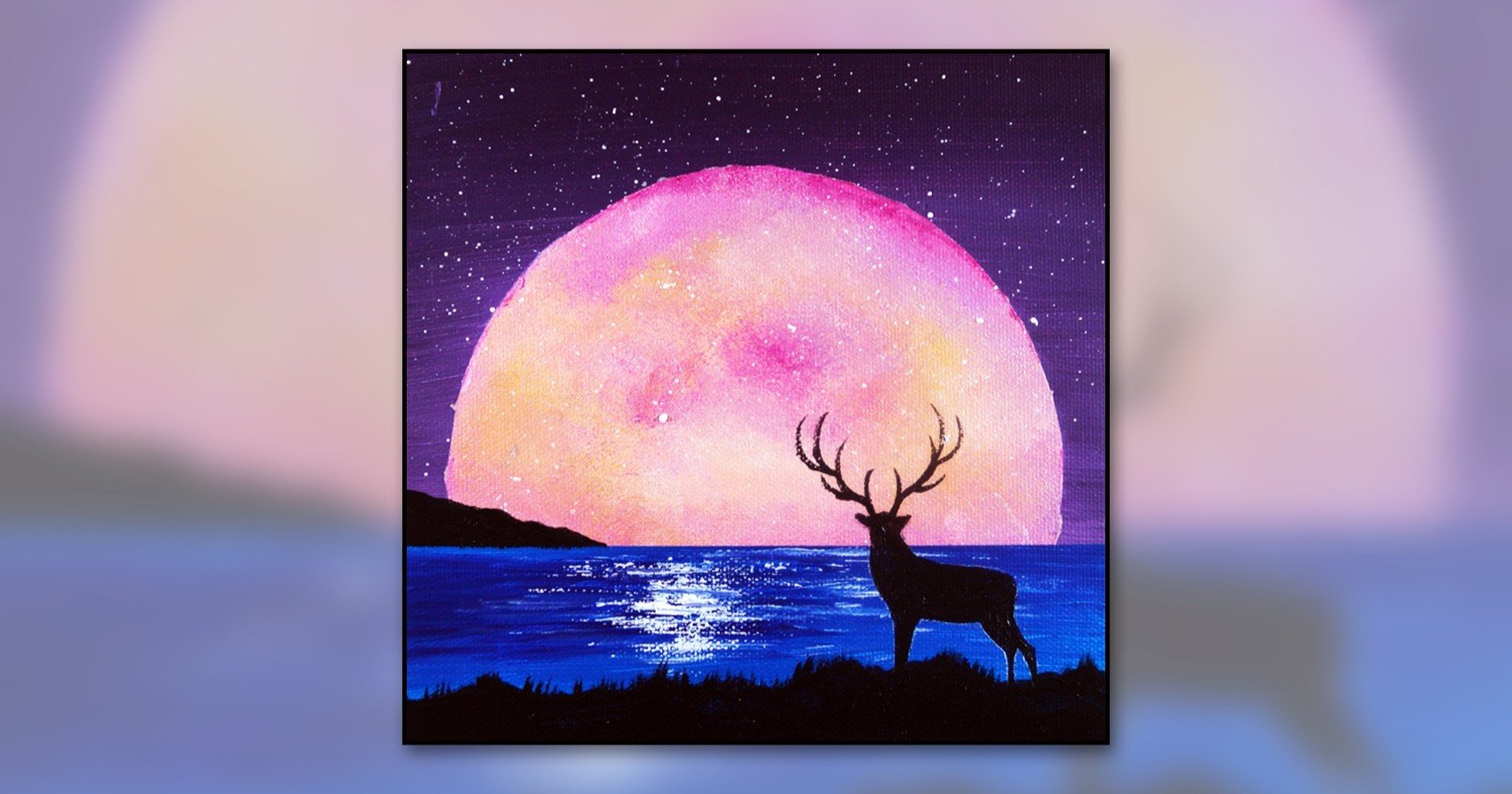 アクリル絵の具を使用した ピンク色の月と鹿 の描き方 初心者が簡単に絵を描く方法 Junya Art Note