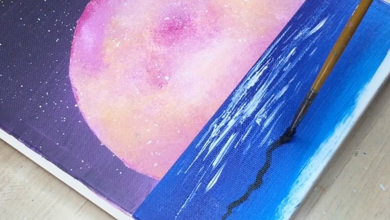 アクリル絵の具を使用した ピンク色の月と鹿 の描き方 初心者が簡単に絵を描く方法 Junya Art Note