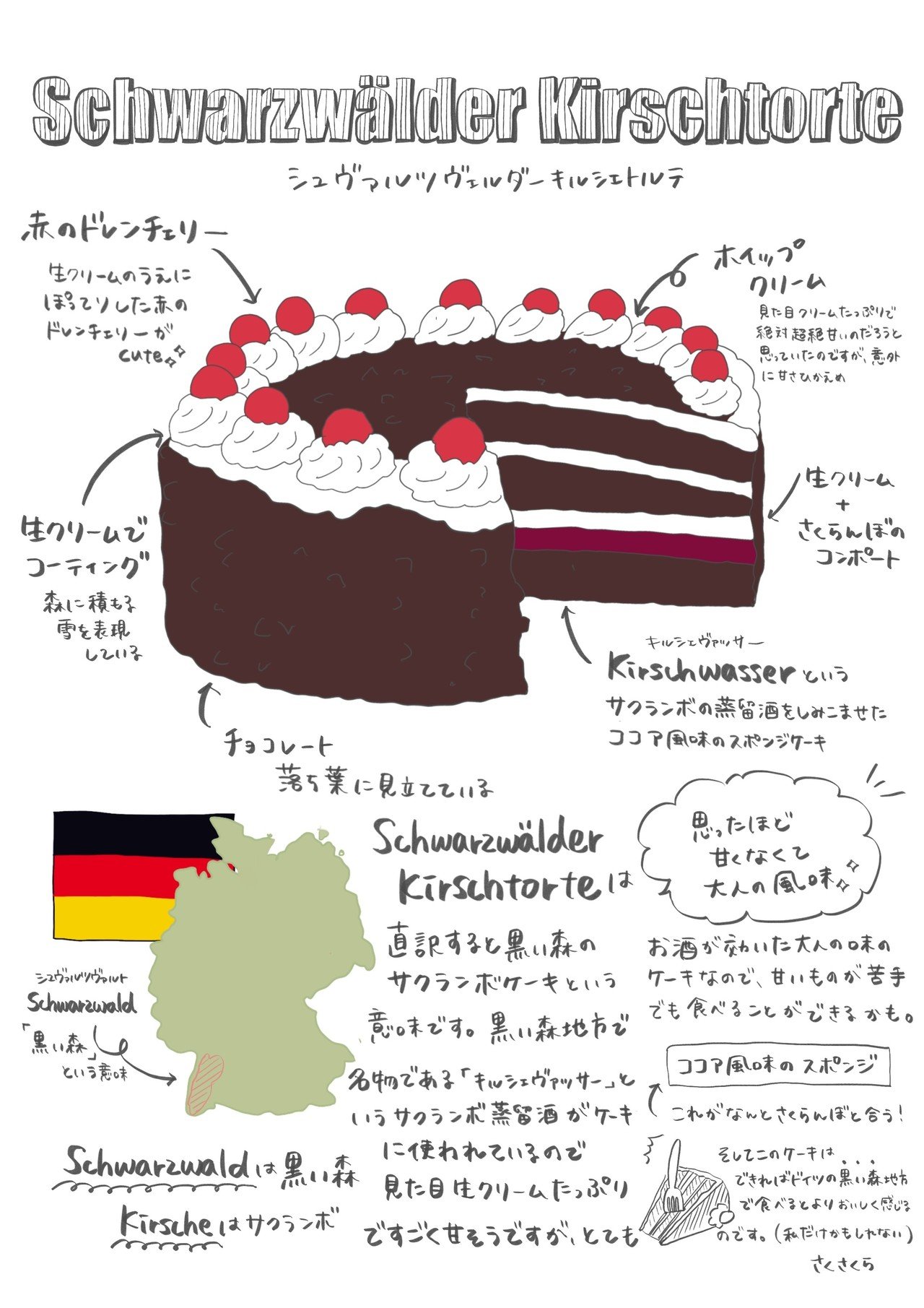 ドイツのケーキ Schwarzwalder Kirschtorte さくさくら Note
