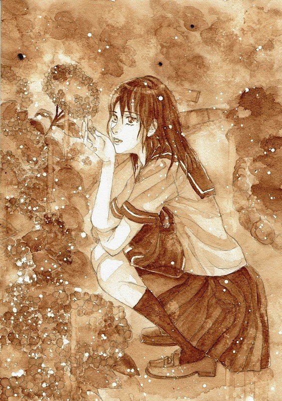 雨中の憂色 コーヒー画と透明水彩画と しゅぅな Note