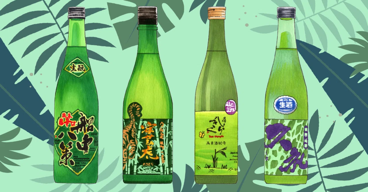 緑色ラベルな高知の日本酒4本｜紫 梅乃