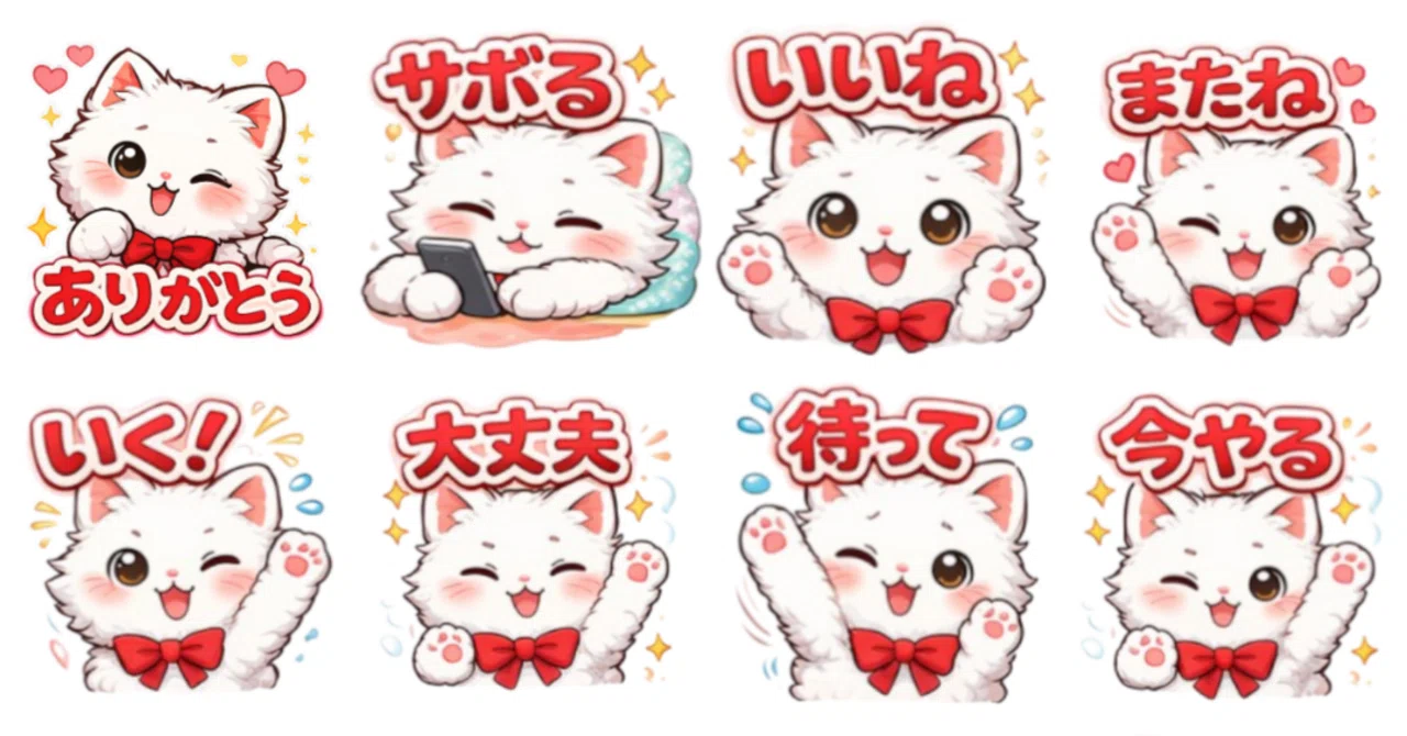 感謝価格(ㅅ´꒳` )リボン白猫ちゃん 新作】毎日使える♪ふわふわ白猫のリボンちゃんスタンプをリリースしま