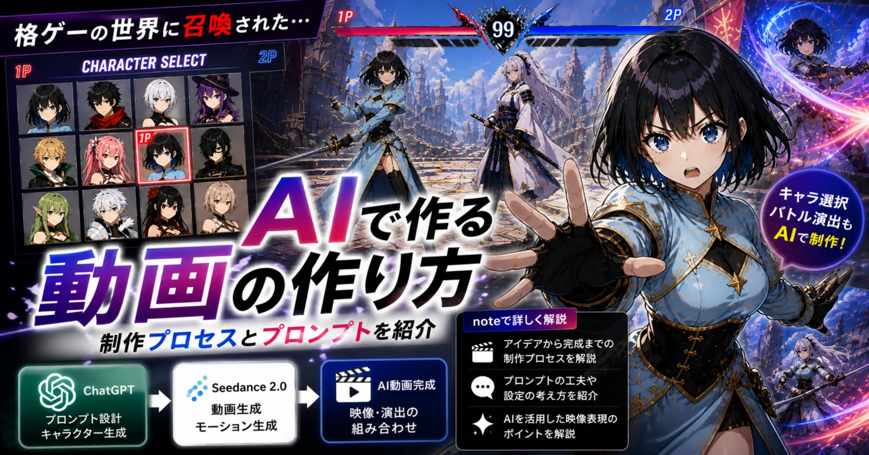 Seedance2.0とChatGPTでAI動画「格ゲーの世界に召喚された」編