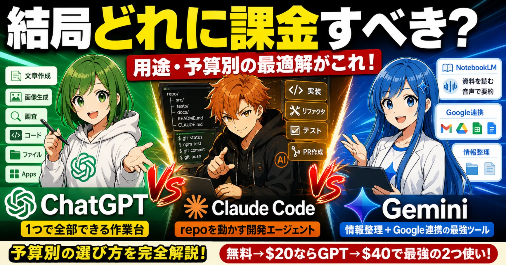 ChatGPT・Claude・Gemini、結局どれに課金すべき？【用途別・月額別の