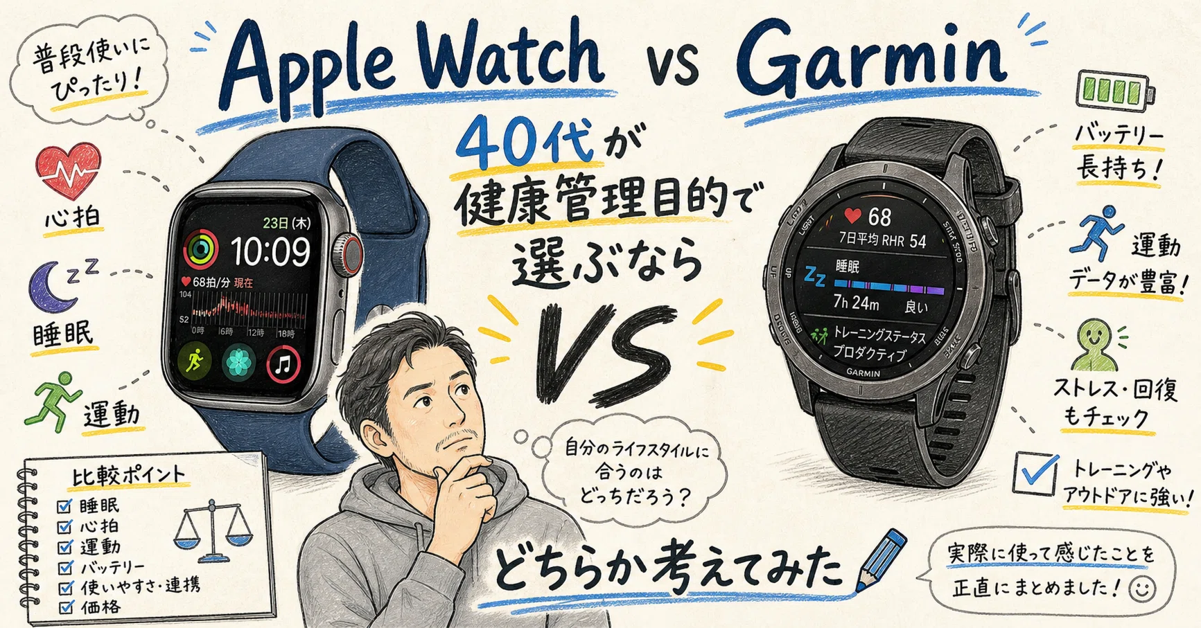 Apple Watch vs Garmin、40代が健康管理目的で選ぶならどちらか考えて 