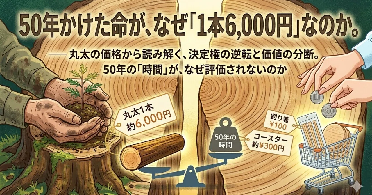 50年かけた命が、なぜ「1本6,000円」なのか。─ 丸太の価格から 