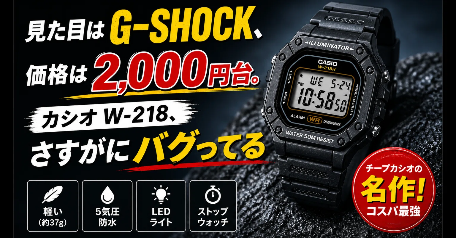 見た目はG-SHOCK、価格は2,000円台。カシオW-218、さすがにバグってる