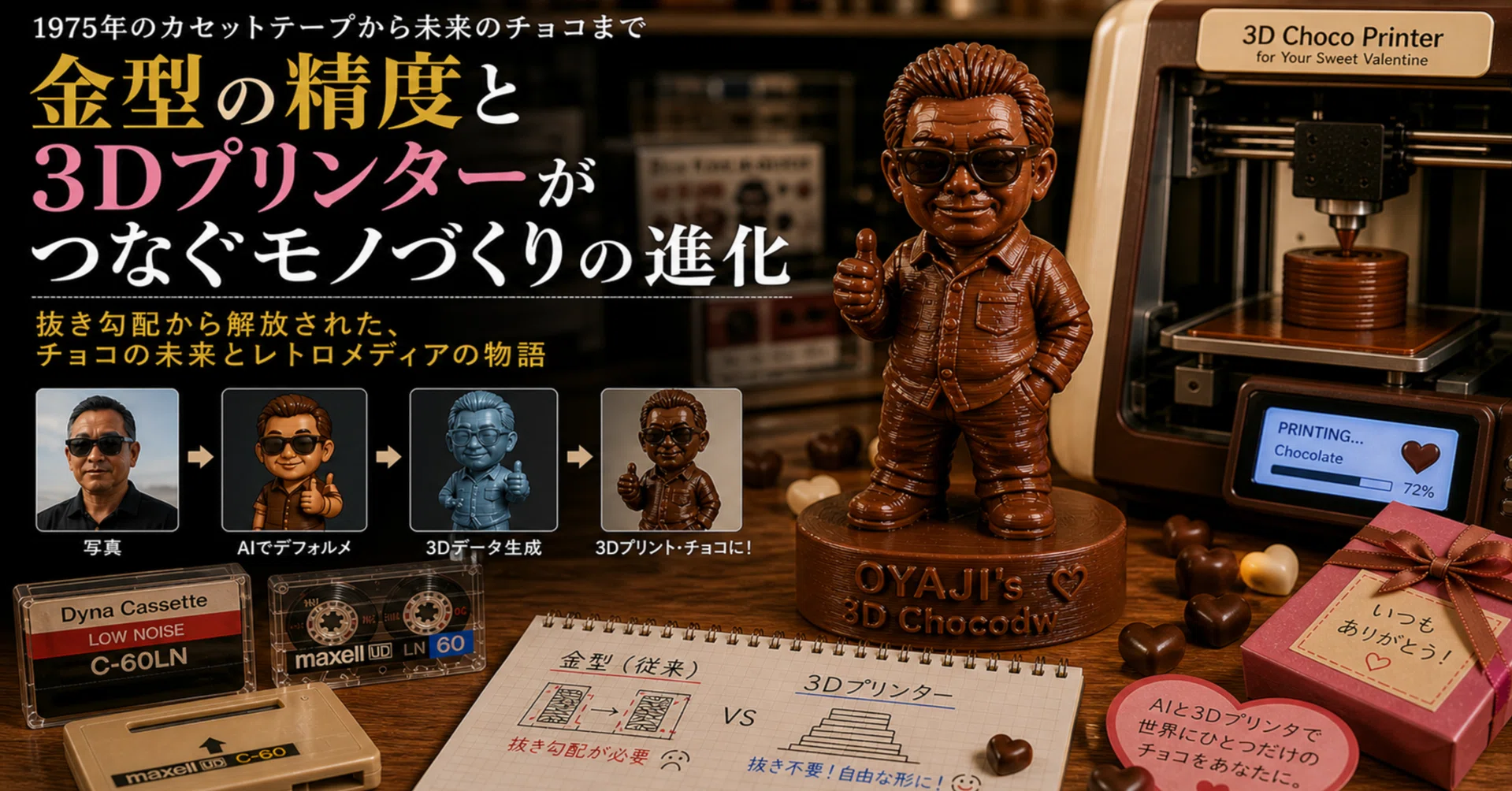 カセットテープと金型とOYAJIチョコの関係｜那古野仁