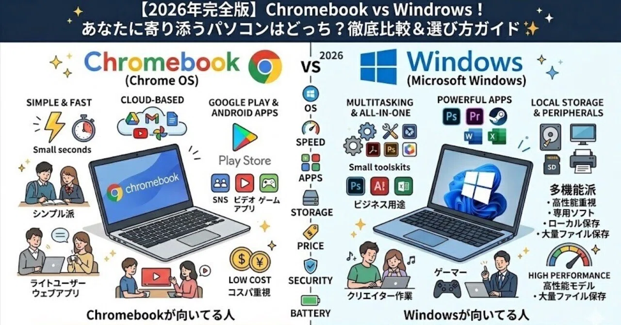💻💻【2026年完全版】Chromebook vs Windows！あなたに寄り添う