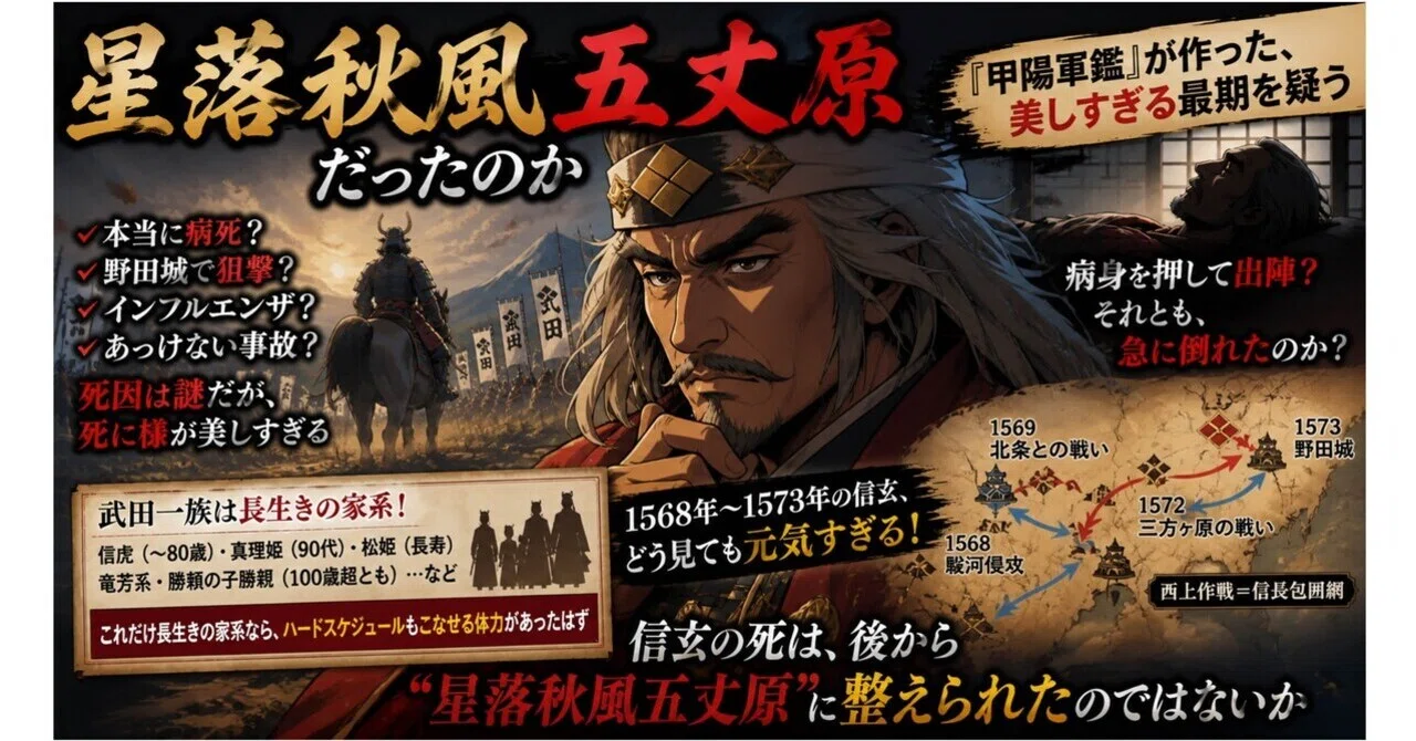 武田信玄の死は“星落秋風五丈原”だったのか？ 『甲陽軍鑑』が作った、美しすぎる最期を疑う｜舞野