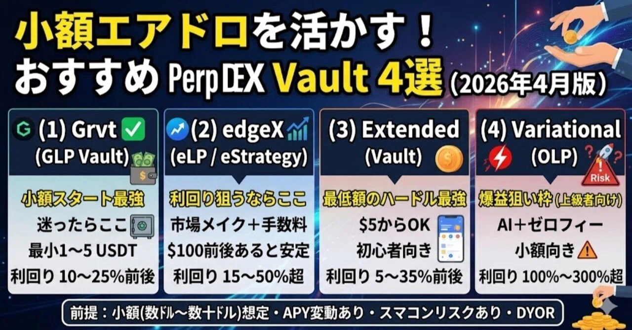 小額エアドロを活かす！おすすめPerp DEX Vault 4選（2026年4月時点）｜ふぃんち