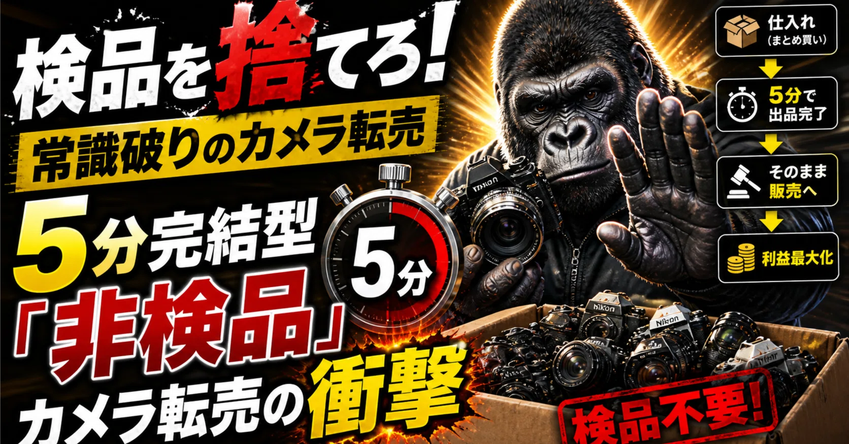 検品を捨てろ！常識破りのカメラ転売法を伝授。5分完結型「非検品