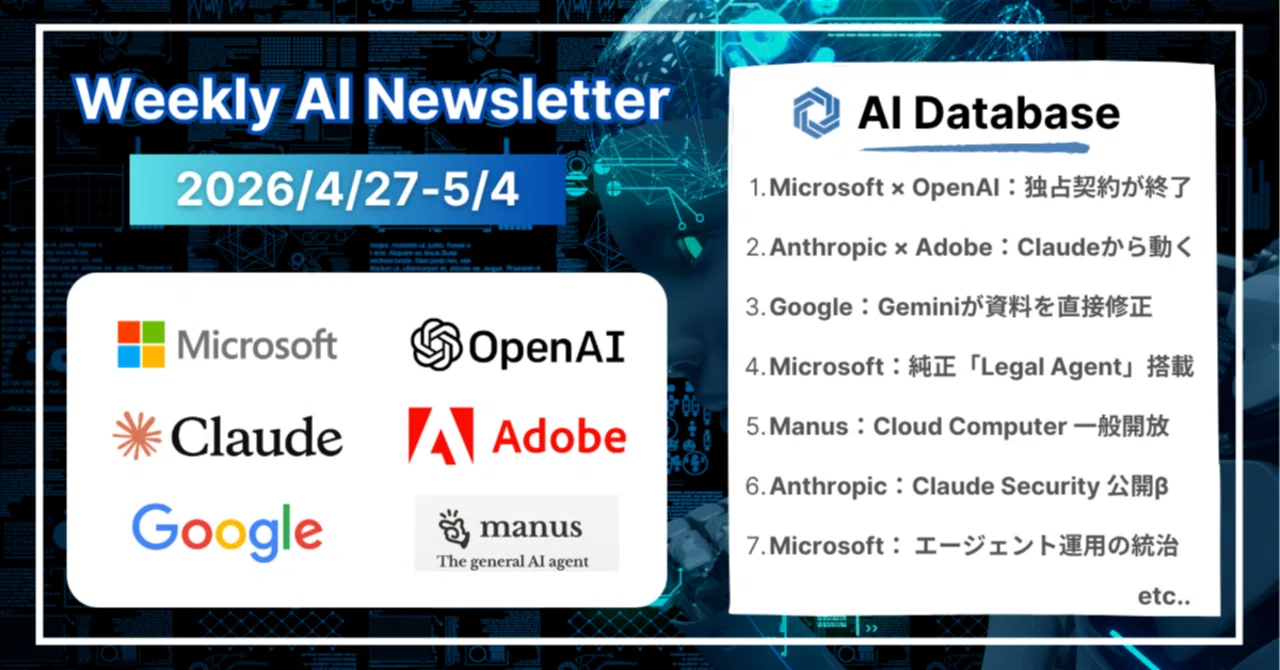 2026年4月27日-2026年5月4日】週刊AIニュース《Microsoft×OpenAI独占