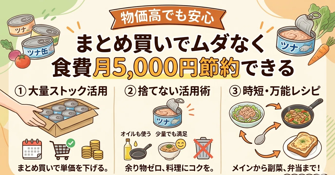 物価高でも安心、まとめ買いでムダなく食費月5,000円節約できるツナ缶 