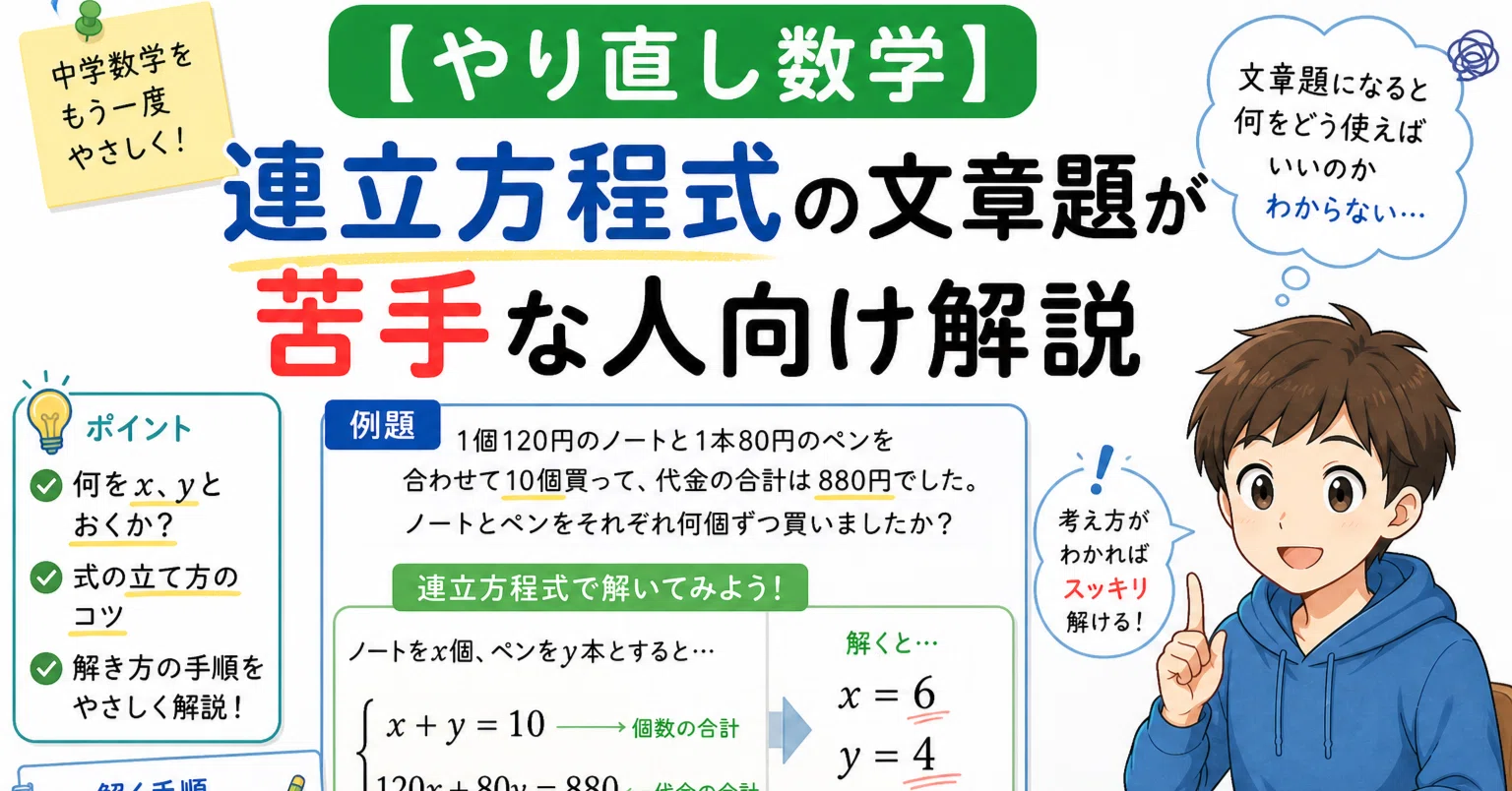 やり直し数学】連立方程式の文章題が苦手な人向け解説｜トーマス