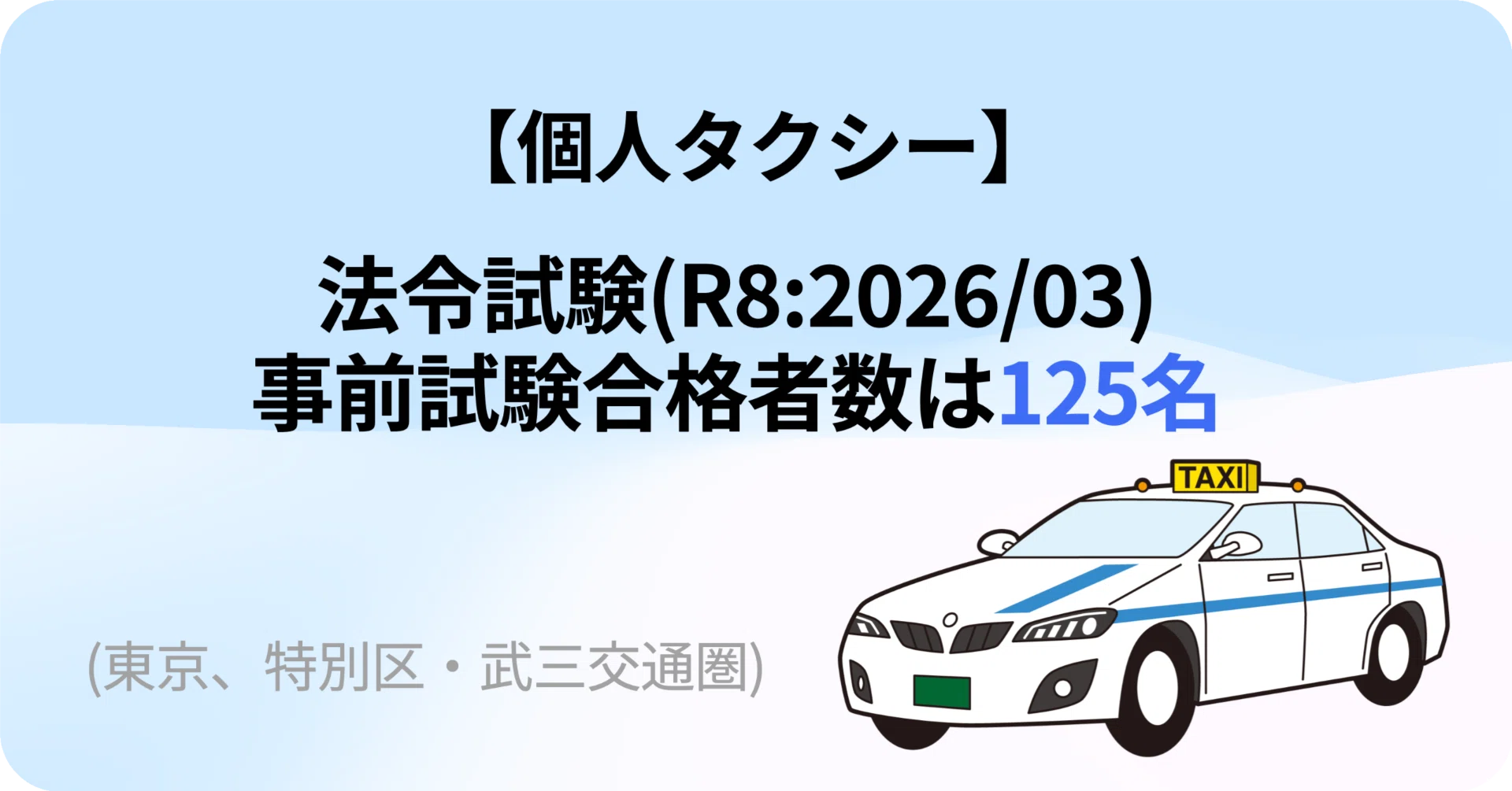 個人タクシー】法令試験(R8:2026/03)の事前試験合格者数は125名でした