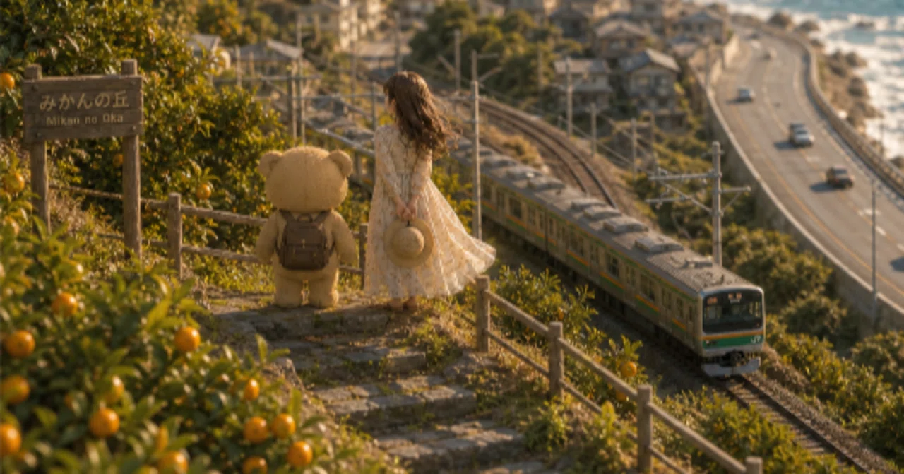 くまちゃん号でドライブ♡ 画像生成テスト】みかん山のクマちゃん🐻とミルクティーの彼女