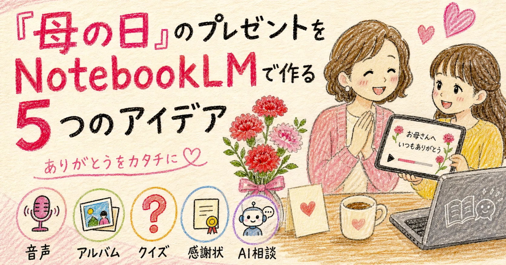 母の日」のプレゼントをNotebookLMで作る5つのアイデア｜AIを使える形