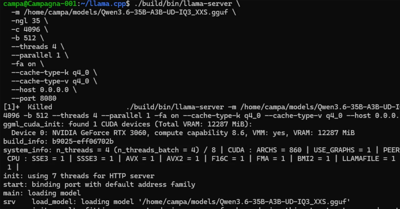 Qwen3.6 35B（MoE: A3B）をllama.cpp＋RTX3060（12GB）で動作検証して