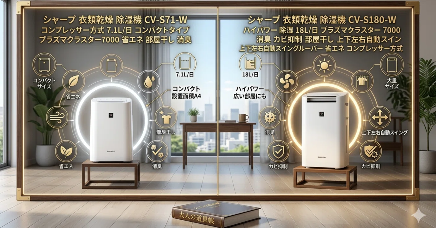 シャープ除湿機比較】コンパクトな「CV-S71」vs ハイパワーな「CV-S180