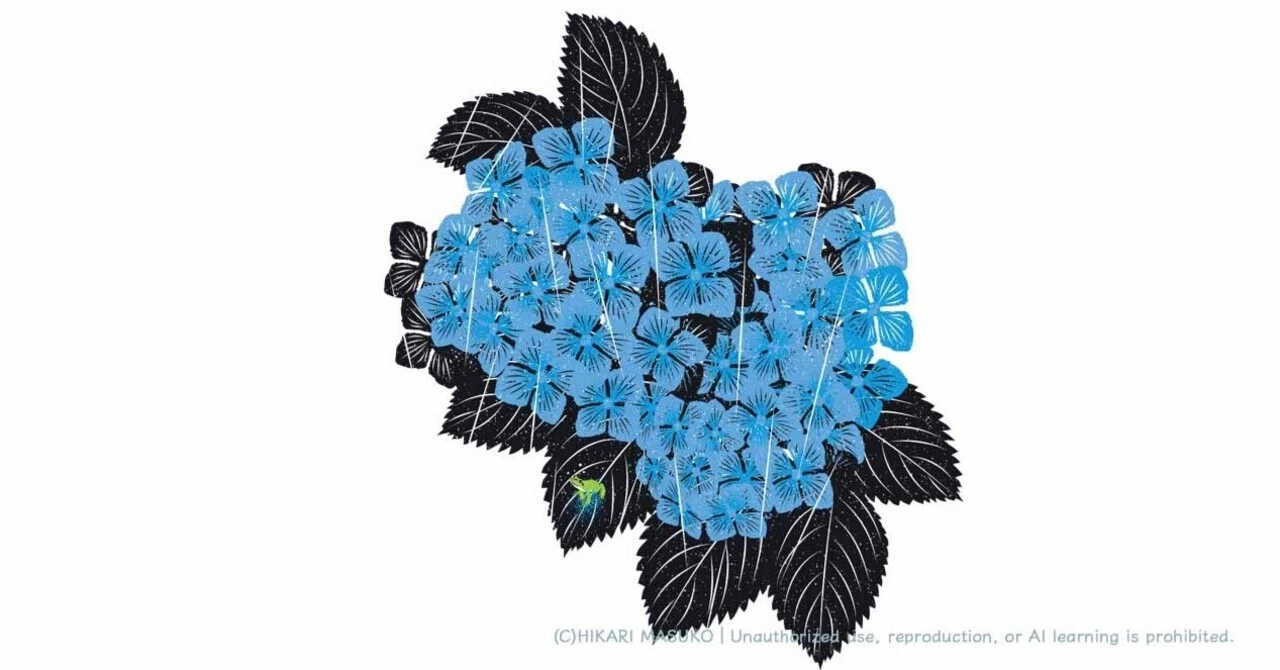 紫陽花　絵 大久保佳代子 「紫陽花」 水彩6号大（40×30cm） - 一枚の繪オンライン