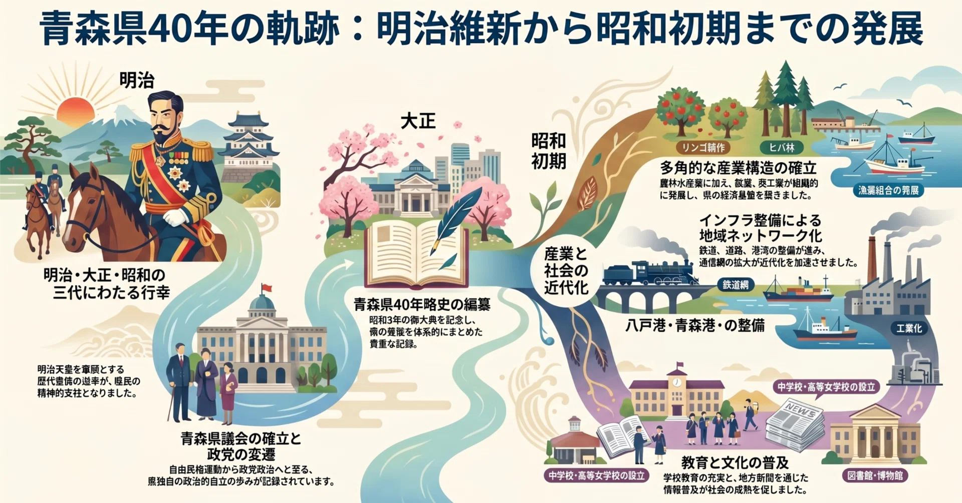 青森県総覧」：40年の激動が作った「青森」の魂：100年前の古文書が