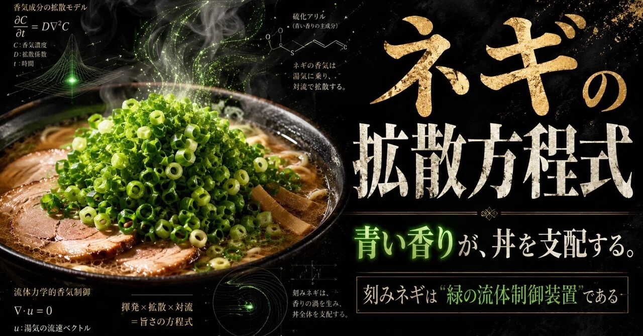 5/6分【ネギの拡散方程式】ラーメンにおける刻みネギの役割。青い揮発