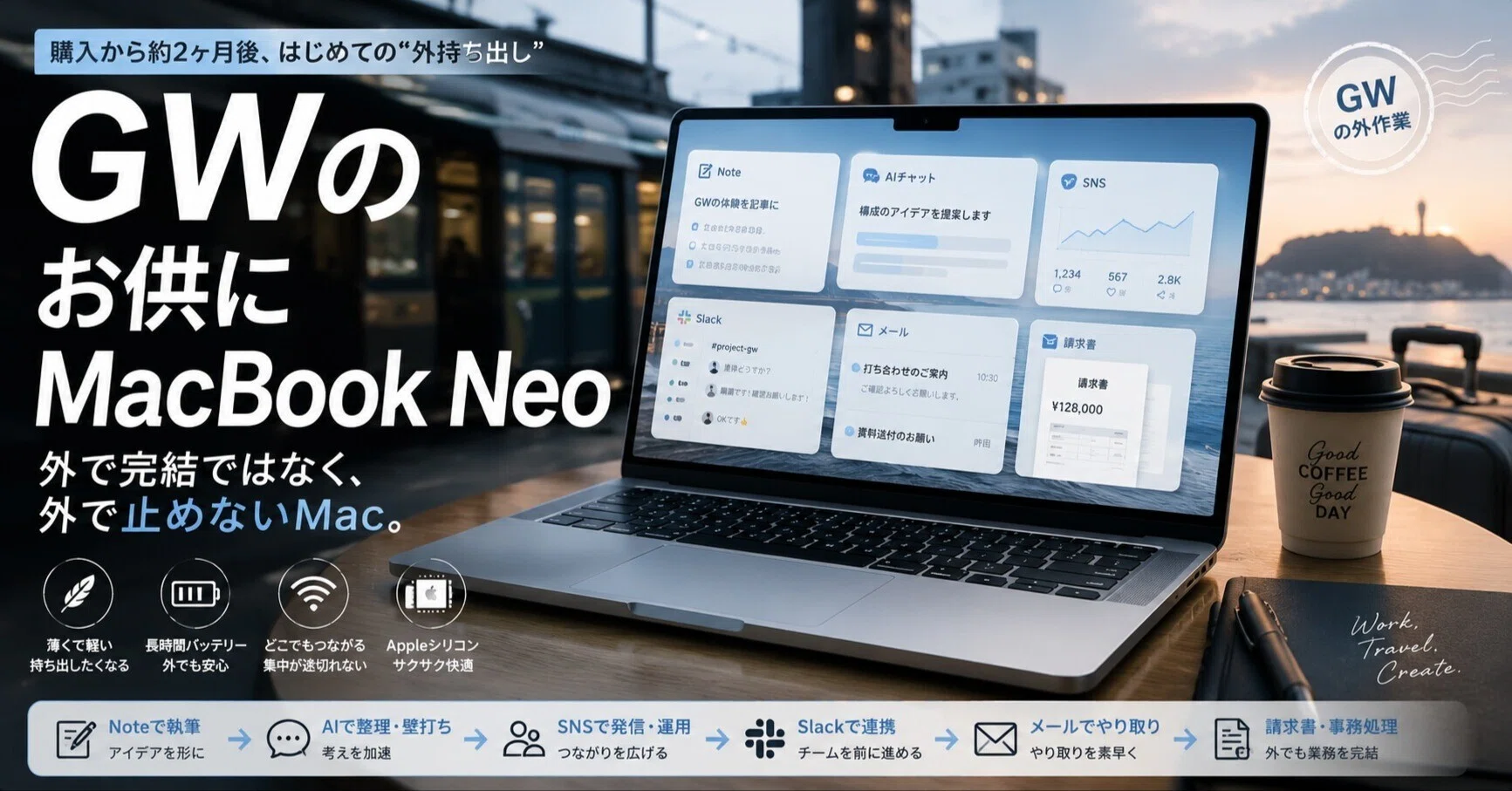 GWのお供にMacBook Neoを持ち出したら、“軽いMac”の本当の価値が分かっ