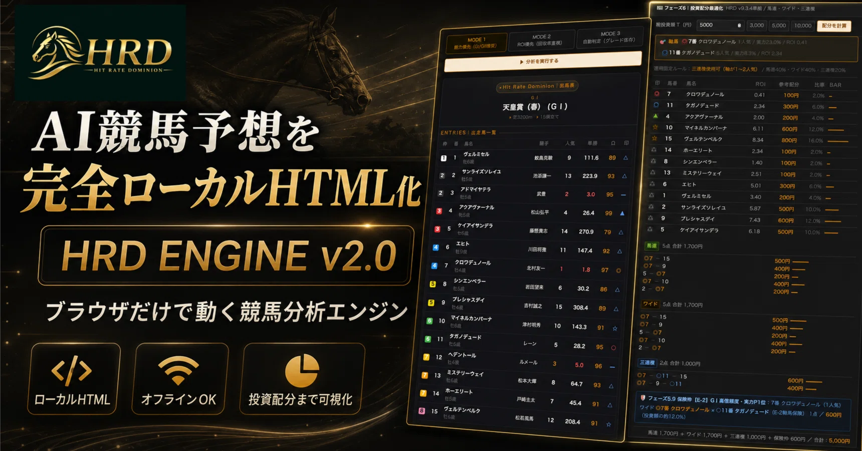 AI競馬予想を「完全ローカルHTML化」してみた（試作）HRD ENGINE v2.0