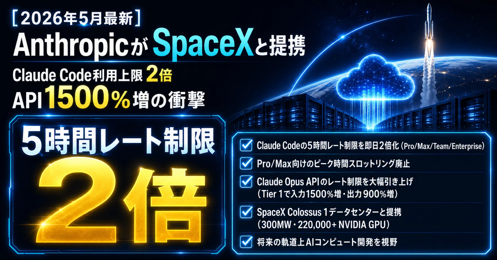 朗報】AI業界における歴史的な転換点！AnthropicがSpaceXと提携
