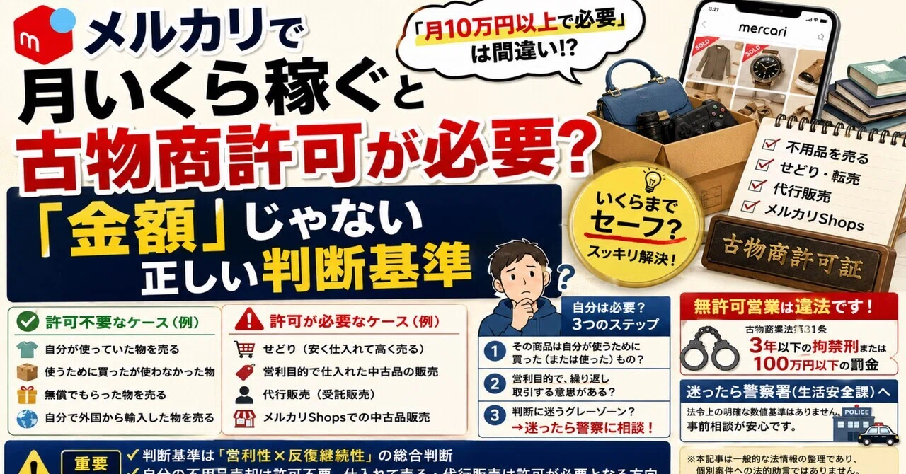 メルカリで月いくら稼ぐと古物商許可が必要？「金額」じゃない正しい 
