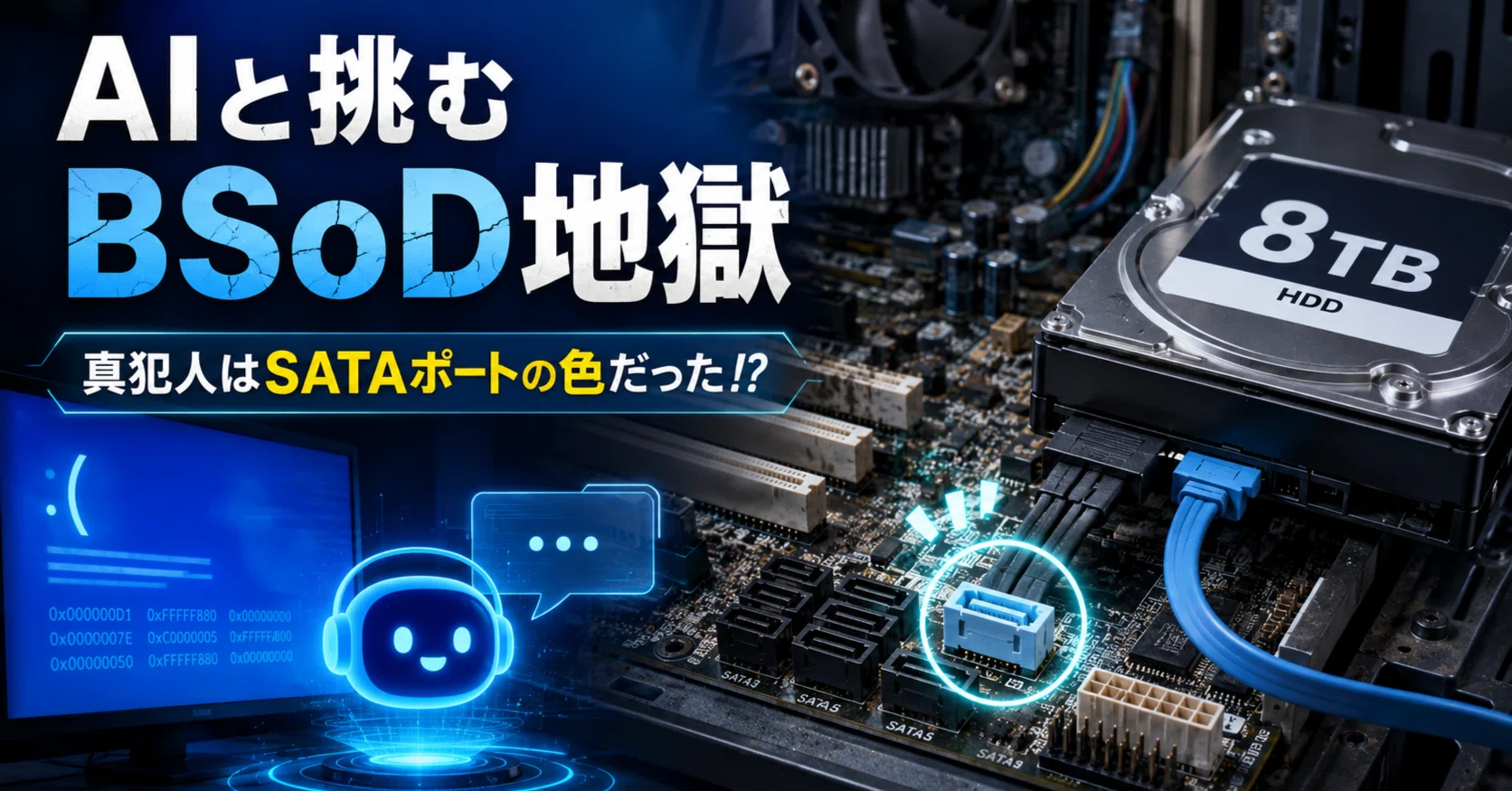 自作PC奮闘記】AIと挑むBSoD地獄。古いマザーボードに8TB HDDを繋い