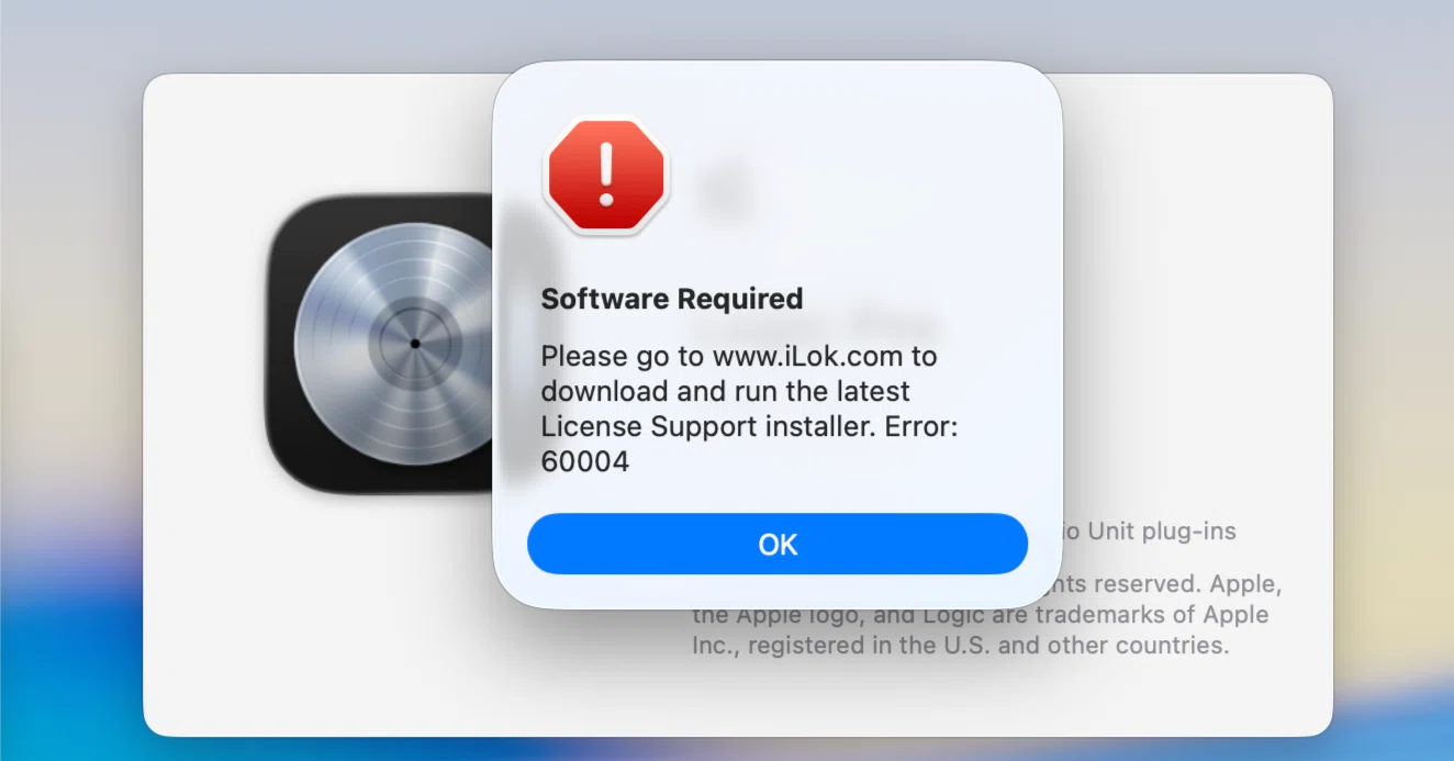 Logic Pro 12でのエラー・メッセージError:60004｜株式会社