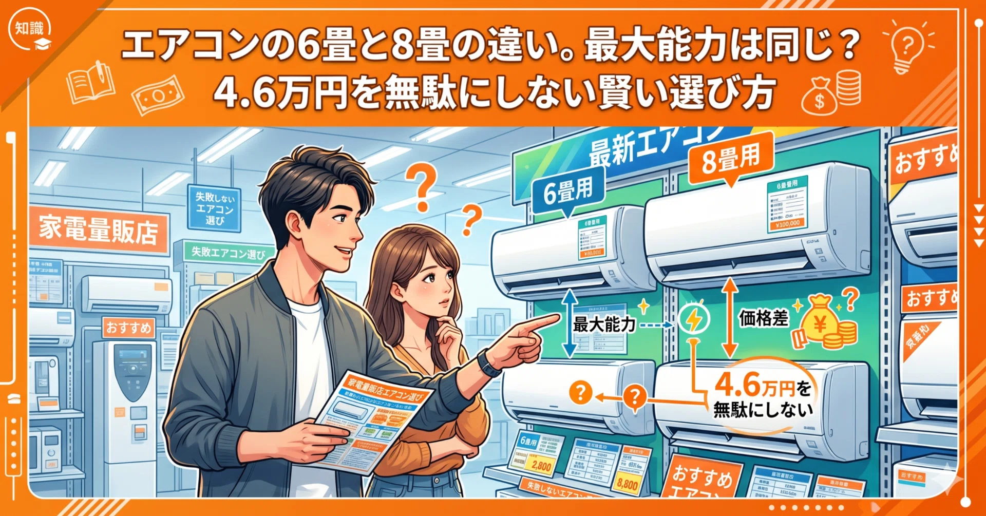 エアコンの6畳と8畳の違い。最大能力は同じ?4.6万円を無駄にしない エアコンの6畳と8畳の違い。最大能力は同じ?4.6万円を無駄にしない