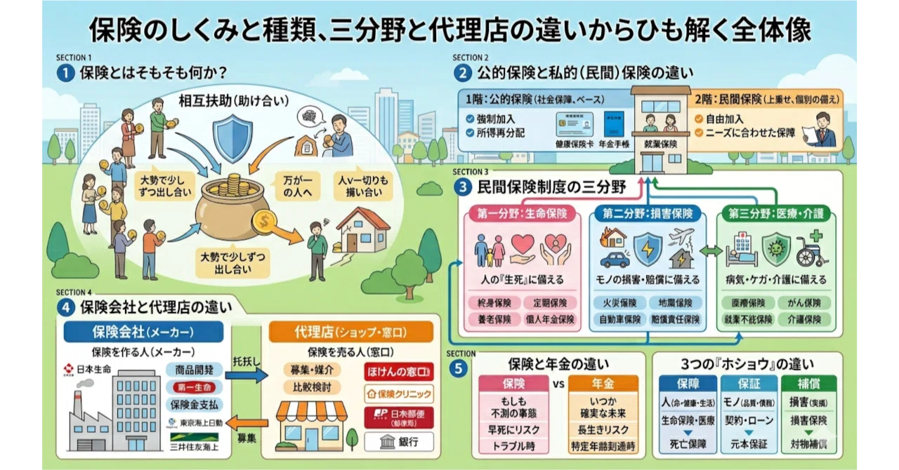 保険のしくみと種類、民間保険三分野と代理店の違いからひも解く全体像