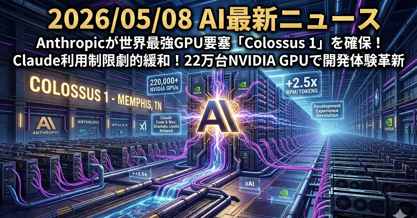 2026/05/08 AI最新ニュース：Anthropicが世界最強のGPU要塞「Colossus