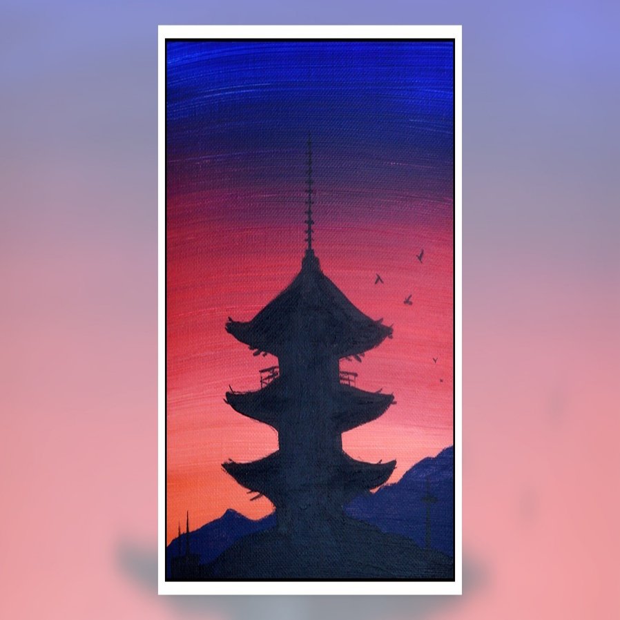 アクリル絵の具を使用した 京都の夕暮れ の描き方 初心者が簡単に絵を描く方法 Junya Art Note