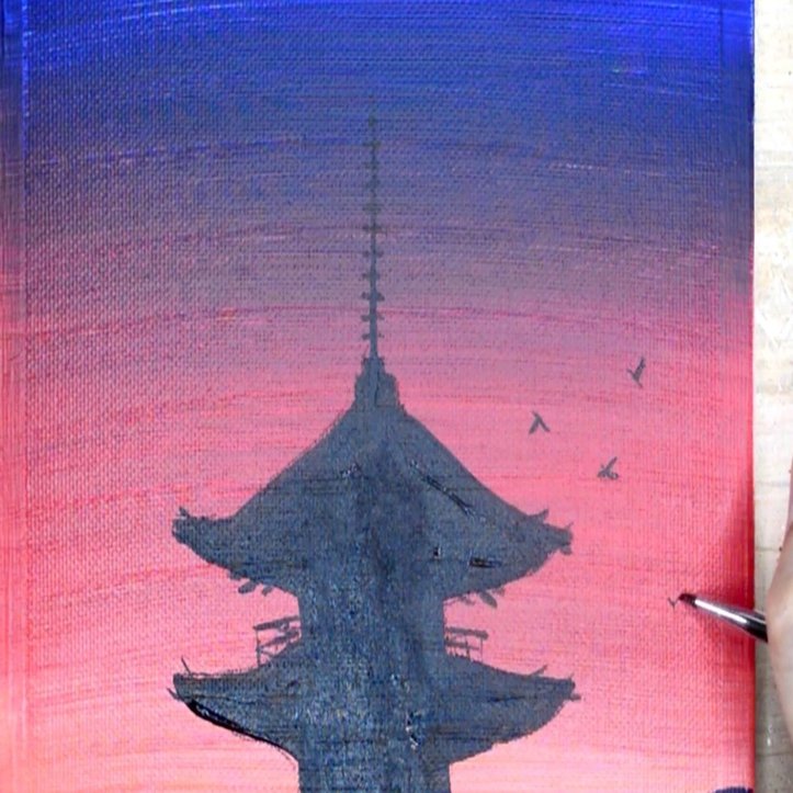 アクリル絵の具を使用した 京都の夕暮れ の描き方 初心者が簡単に絵を描く方法 Junya Art Note