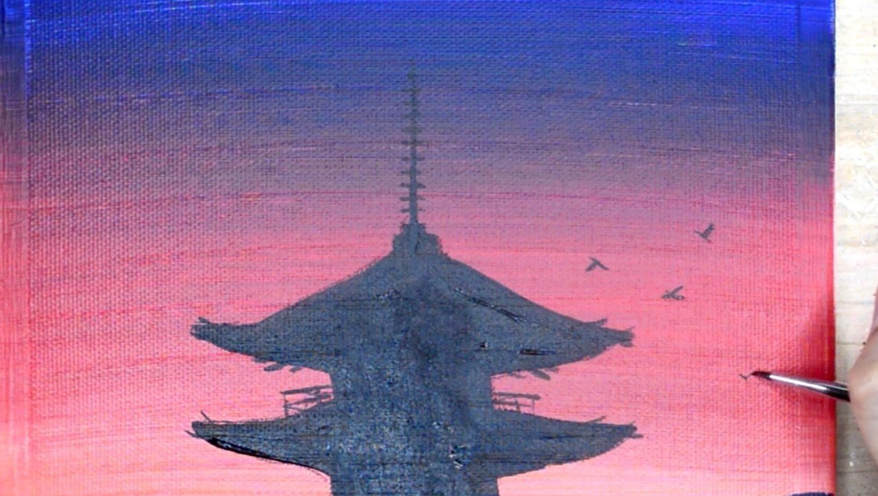 アクリル絵の具を使用した 京都の夕暮れ の描き方 初心者が簡単に絵を描く方法 Junya Art Note アクリル絵の具を使用した 京都の夕暮れ の描き方 初心者が簡単に絵を描く方法 Junya Art Note