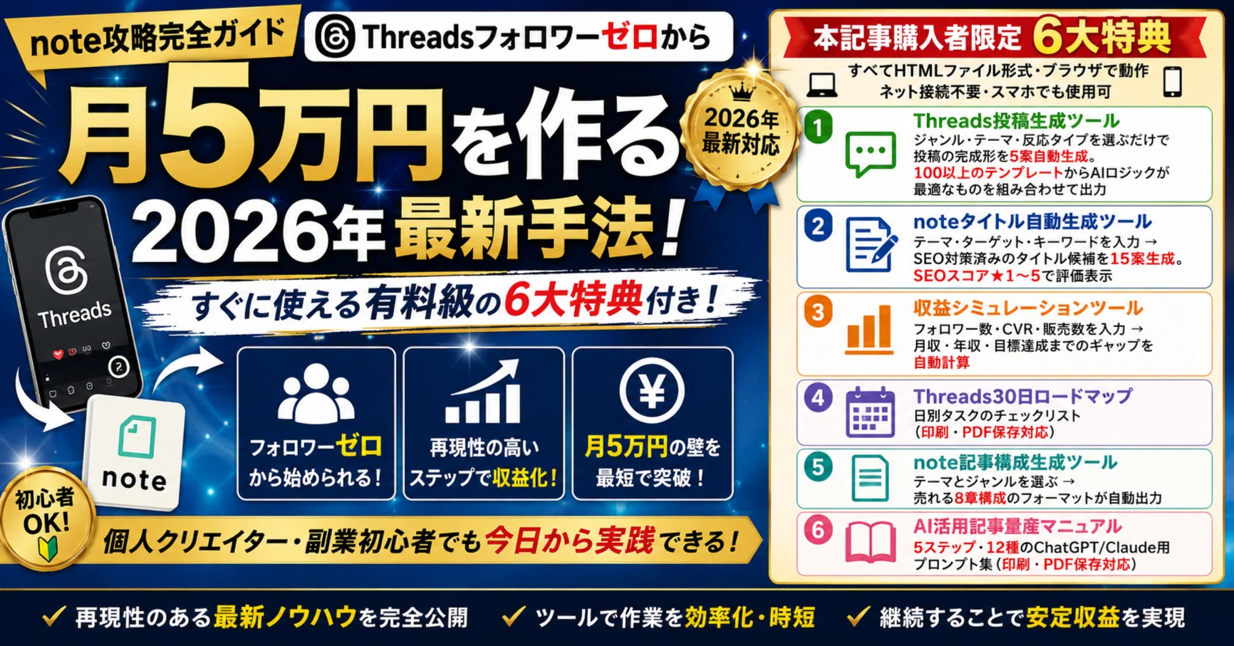 相談可！プロフ確認必須まとめ買いお得！ まずはここから！note攻略完全ガイド｜Threadsフォロワーゼロから月5万