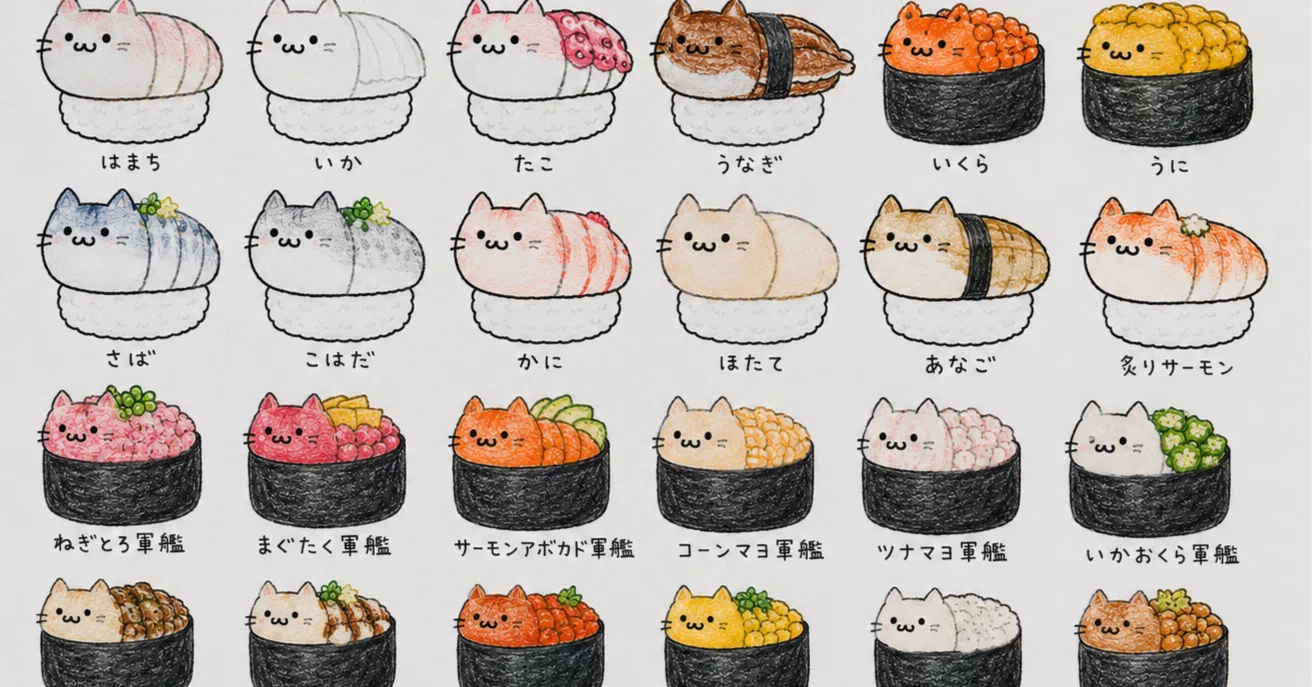 寿司ネタになった猫「ネタねこちゃん」を描きました✨①｜白樺 根音