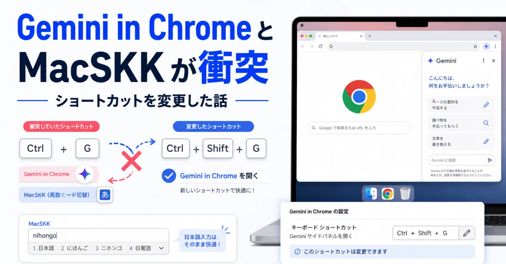 Gemini in Chrome がやってきたら MacSKK と衝突したのでキーバインド
