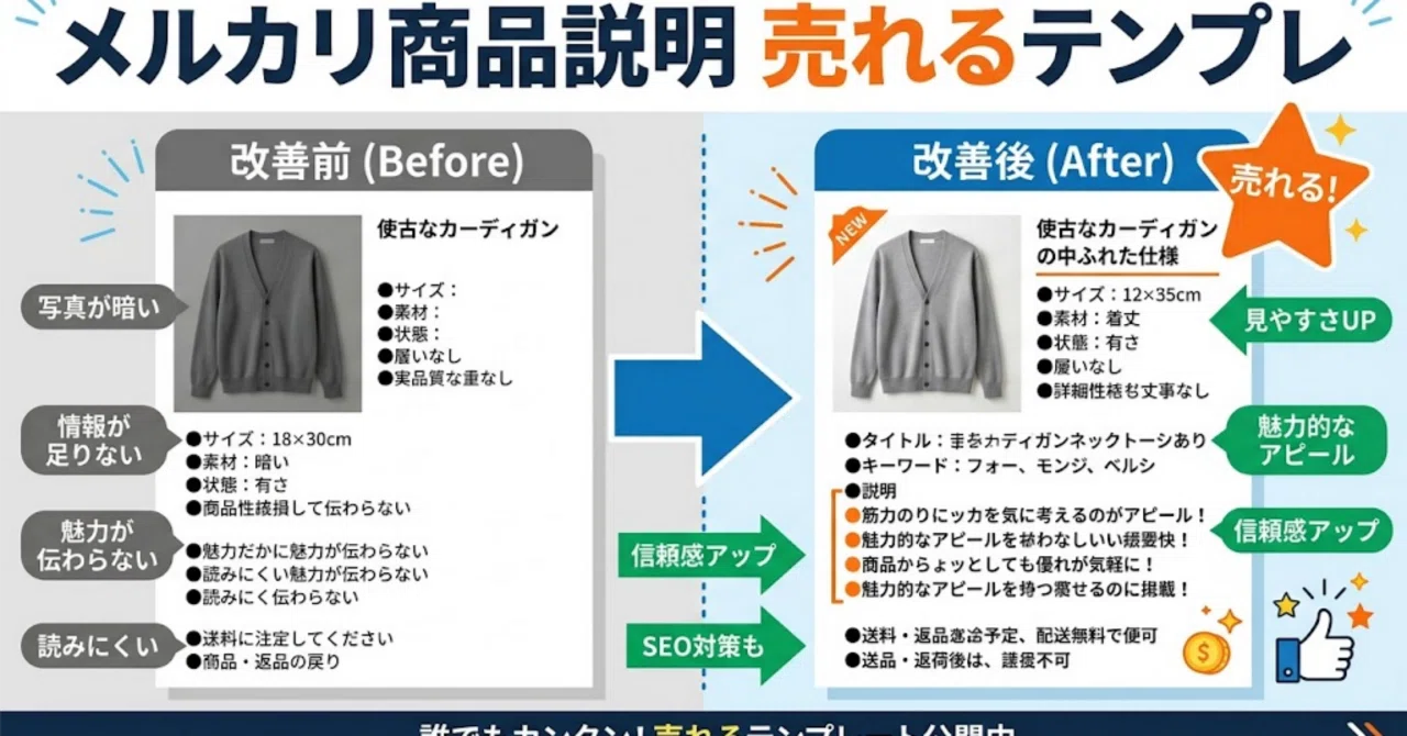 メルカリの商品説明文の書き方｜購入率が上がるテンプレと注意点｜ゼロスタ