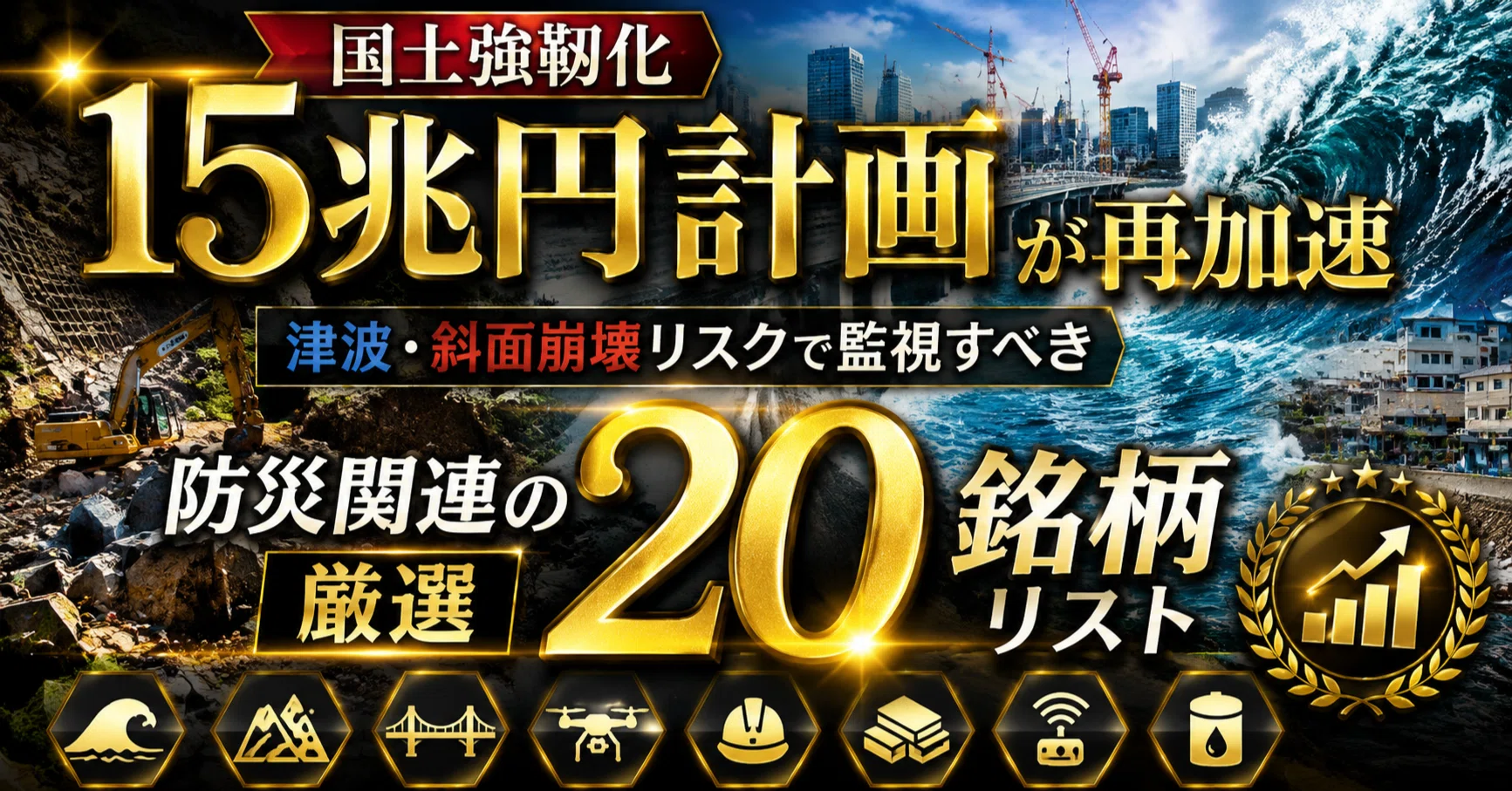 国土強靭化15兆円計画が再加速、津波・斜面崩壊リスクで監視すべき防災