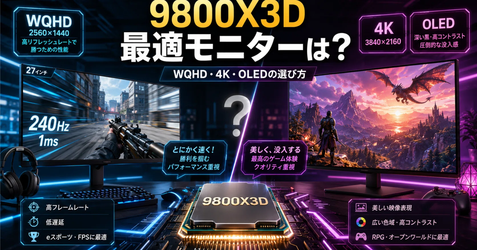 2026年最新】9800X3Dに最適なモニターは？WQHD・4K・OLEDの後悔しない