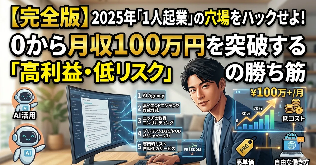 完全版】2025年「1人起業」の穴場をハックせよ！0から月収100万円を