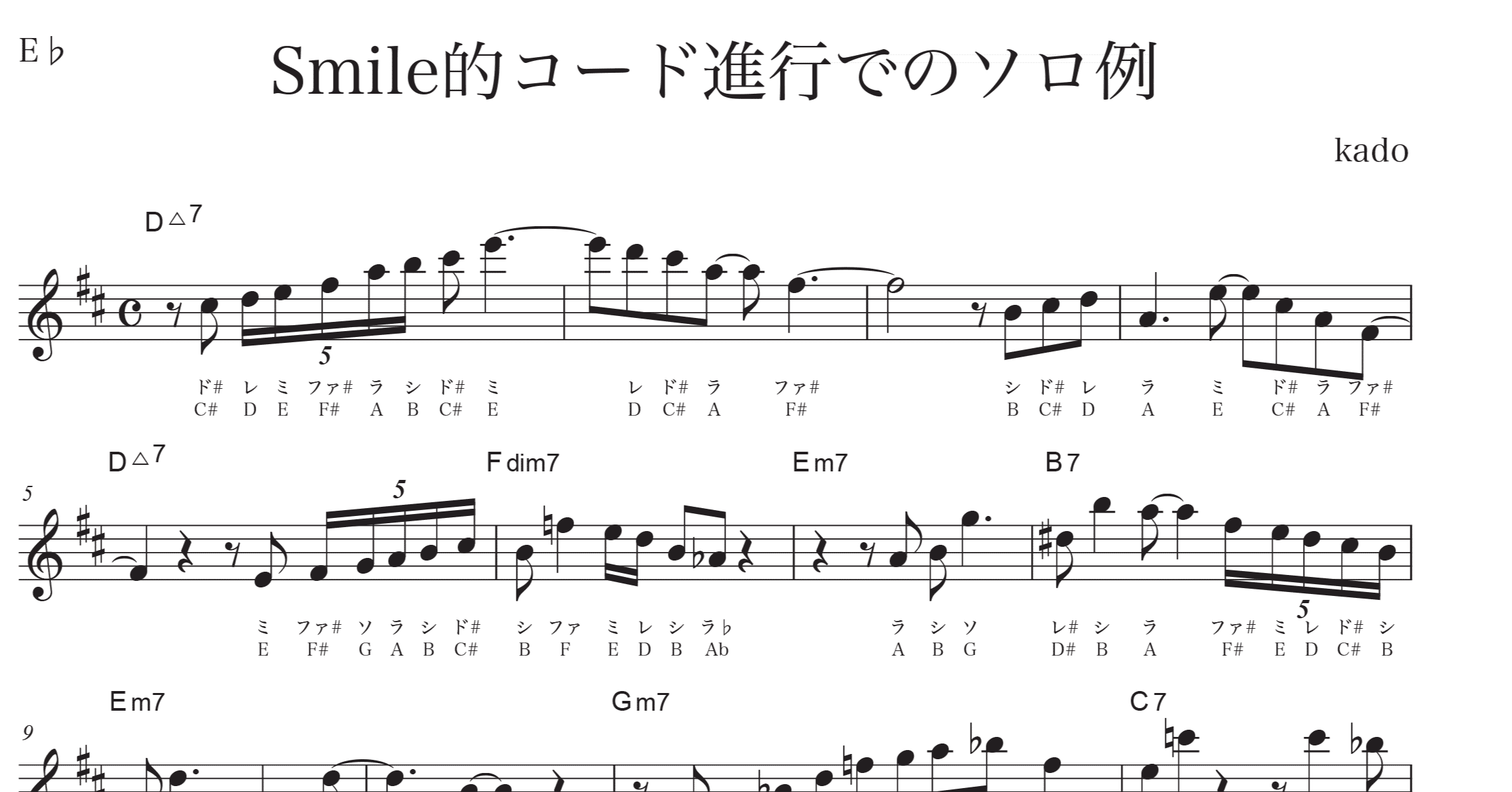 アルトサックス Smile コード進行でのソロ例 加度 克紘 Note