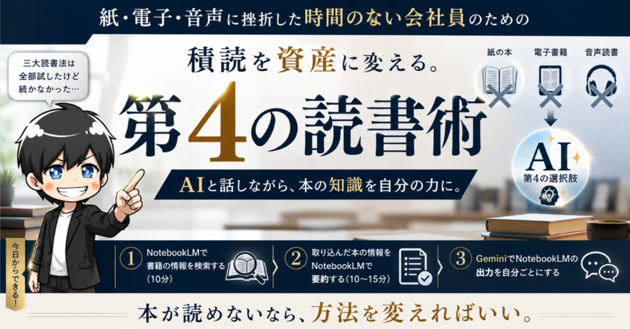 NotebookLM×Gemini】積読を資産に変える。紙・電子・音声に挫折した