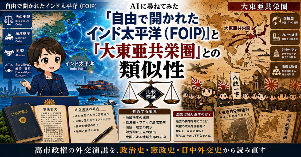 AIに尋ねてみた「自由で開かれたインド太平洋（FOIP）」と「大東亜共栄圏」との類似性― 高市政権の外交演説を、政治史・憲政史・日中外交史から ...